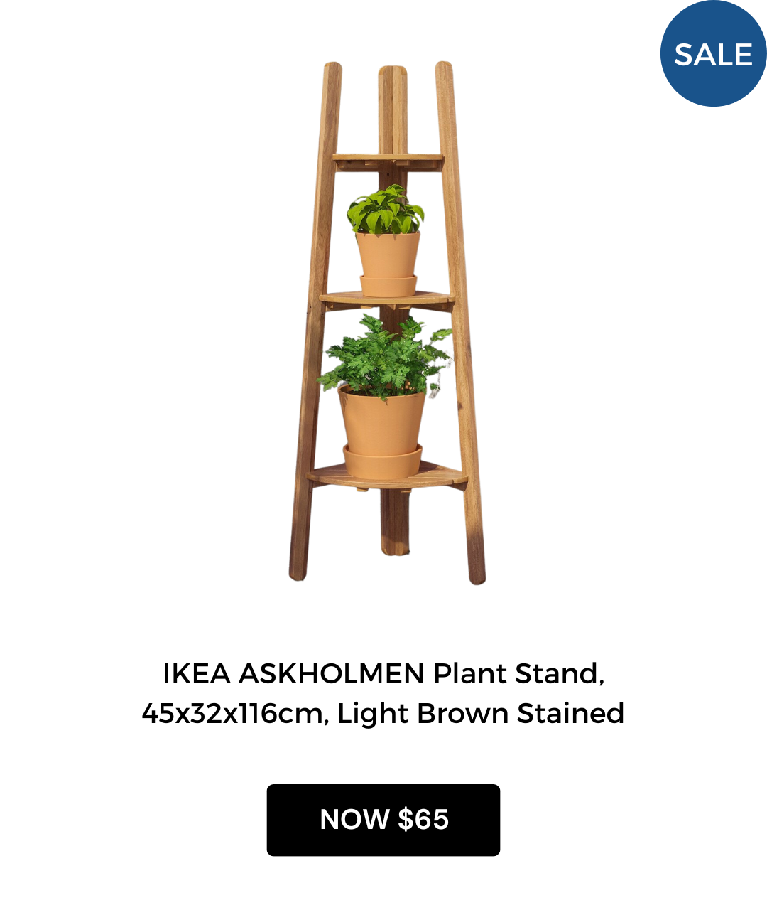 IKEA ASKHOLMEN Plant Stand, 45x32x116cm, Light Brown Stained